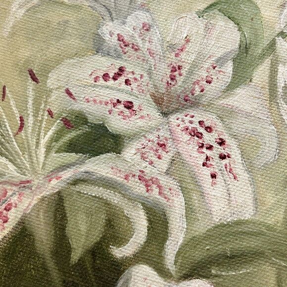 Vintage Original Signed Floral Painting Gold Frame Oval Lilly Lilies 13 x 16 - Picture 4 of 9